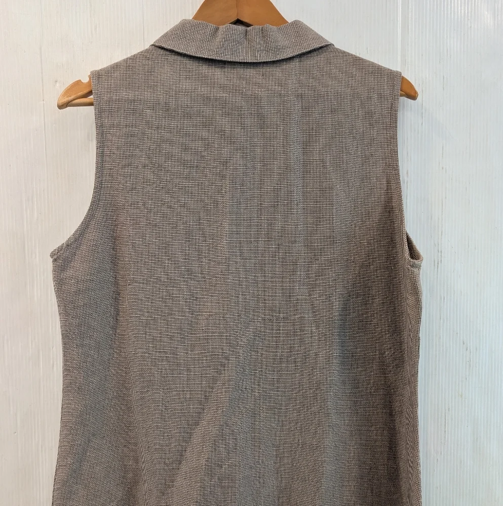 L.L. BEAN Brown Tan Houndstooth Button Front Midi Sleeveless Shirt Dress Size 14 - Picture 9 of 9